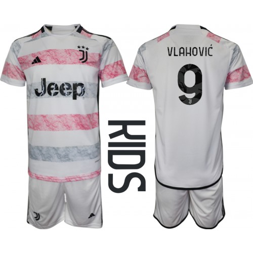 Dětský Fotbalový dres Juventus Dusan Vlahovic #9 2023-24 Venkovní Krátký Rukáv (+ trenýrky)